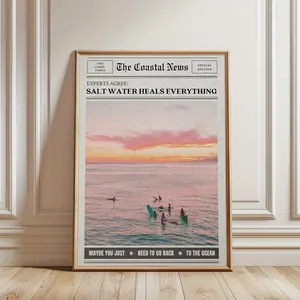 Wave Whisperer, Salt Water Heals Everything" Surf Girl Canvas Art Print - Trendy Coastal Wall Decor, Unframed  Poster for Bedroom, Living Room, Home Office -  For Beach Lovers & Coastal Decor Enthusiasts - Perfect Gift for Housewarming & Birthday