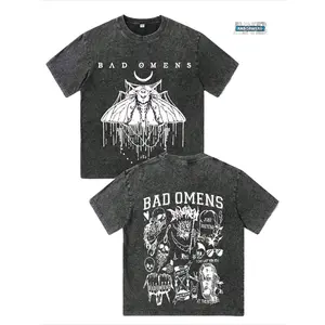 Gothic Style Men's Vintage Double-Sided T-Shirt, Co Branded With AD OMENS Band, Retro Loose Top With Moth Skull Print, The Perfect Gift for a Friend