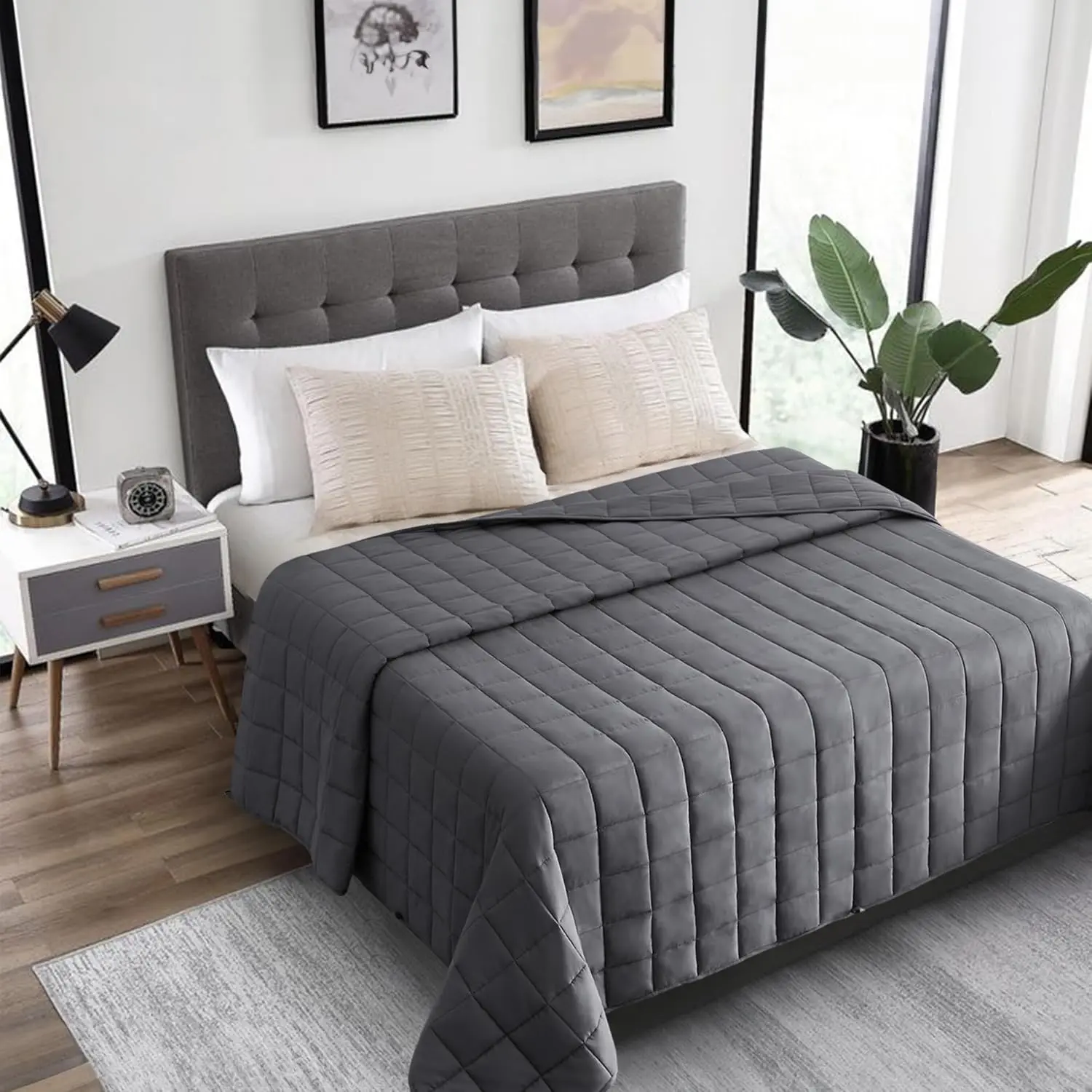 HomeSmart Premium Ultra Fabric Reversible Breathable Cotton 50lbs Extra-Heavy Pressure Contemporary Weight Blanket - Grey, 104x92in, Fits Standard King & California King Beds, Machine Washable, Ideal for Couples