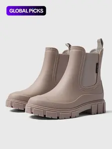 Women's Fashionable Waterproof Non-slip Rain Boots, Casual Comfortable Slip-on Boots, Perfect for Students and Outdoor Sports, Daily Wear Boots, Round Toe Boot, Waterproof Footwear