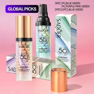 3-in-1 facial essence, moisturizing base isolation cream, SPF50PA+++， Skin tone correction, radiant skin, flawless base makeup, oil control and refreshing, powder purple green and blue-green beauty cream