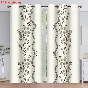 2D Flat - 2D Flat - 2D Flat 2pcs Floral Branch Curtains, Elegant Nature Inspired Design, Eyelet Sun Blocking Drapes, HD Digital Printing, Serene Modern Aesthetic, All-Season Window Panels for Living Room Bedroom Office Decor