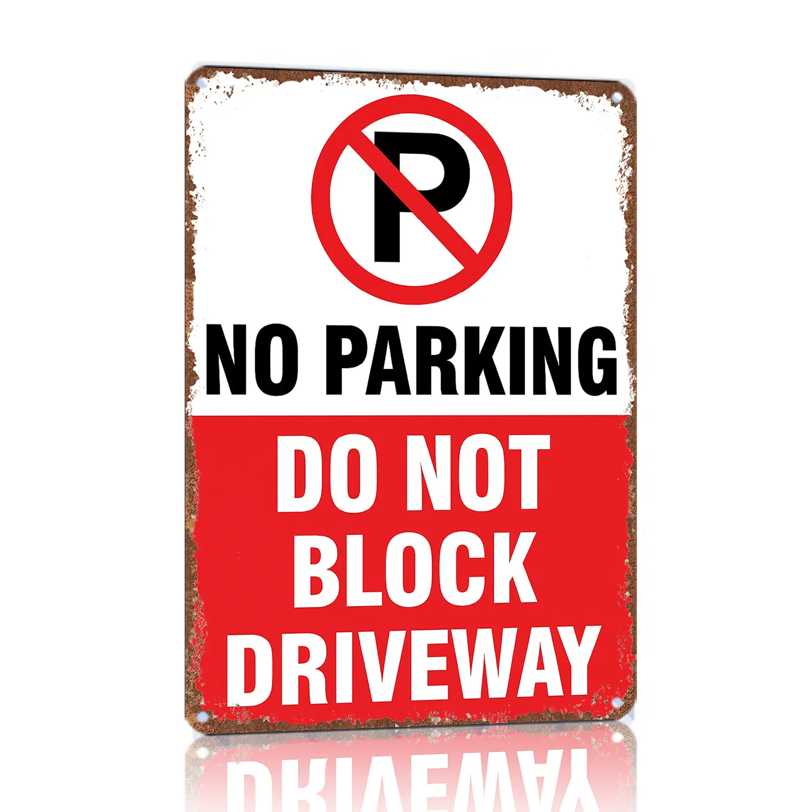 Rectangular Vintage Durable Aluminium No Parking Sign - 12x8 in Home Supplies Warning Plaque, Artistic Look Wall Decor Gift for Homeowners (Do Not Block Driveway, Garage), Yard Art, Outdoor