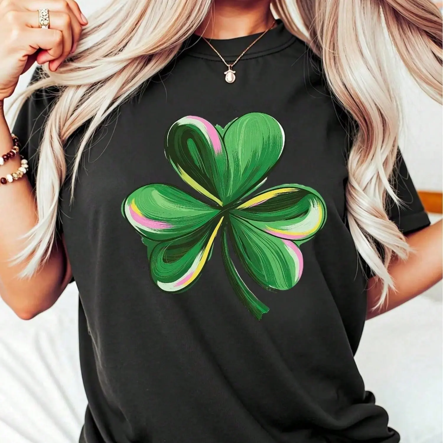 Unisex St. Patrick's Day Irish Clover Graphic T-Shirt, 100% Cotton Crewneck Short Sleeve Top, Loose Fit Breathable Casual Loungewear Tee For Men Women, Basic, Solid, Comfy, Essential, Lightweight