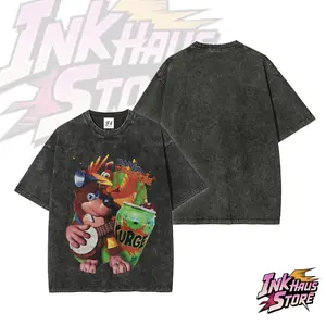 A clever combination of Banjo-Kazooie and the 90s pop drink Surge soda -- Short Sleeve Cotton Unisex Retro Wash Tee