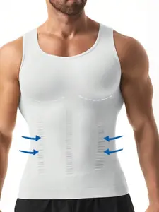 1 Count Men's Slimming Compression Undershirt, Tight-Fitting Muscle Tank Top Shapewear, Solid Shapewear, Tummy Control Sportswear, Breathable Base Layer, Gynecomastia Compression Athletic Tank Top, Slimming Belly Shaper, Suitable For Training Or Sports