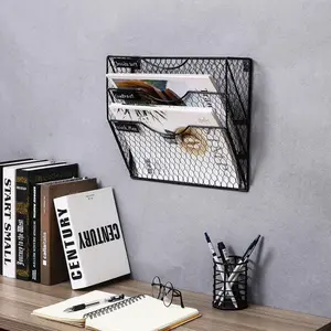 Wall-Mounted Iron Art Metal Grid File Document Storage Rack No-Drill Multi-Layer Office Supplies Organizer