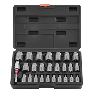 fathersdaygift VEVOR Screw Extractor Set, 27 Pieces Hex Head Multi-Spline Easy Out Bolt Extractor Tool, with Adapters, Solid Storage Case, Cr-Mo Steel Stripped Bolt Remover for Removing Rounded, Broken Bolts, Screws