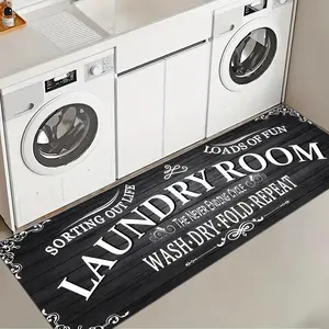 1 Pc Black Classic Laundry Room Rug Soft And Comfortable Long Strip Carpet Printed Mat Anti Slip Floor Mat Suitable For Kitchen Living Room Bedroom Sink Laundry Room Decoration Carpet Mat