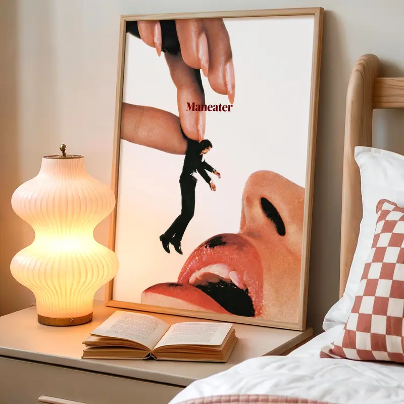 Maneater Vintage Editorial Collectible Wall Art Print - Bold Feminine Digital, Lightweight Minimalist, Artistic New Decoration, Inspirational Wall Prints, Room Decor for Women Gift for College Dorm Enthusiasts, Living Room Settings