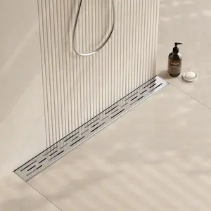 28 Inch Rectangular Linear Shower Drain with Brick  Grate, Brushed 304 Stainless Steel Bathroom Floor Drain,Shower Floor Drain Includes Adjustable Leveling , Hair Strainer