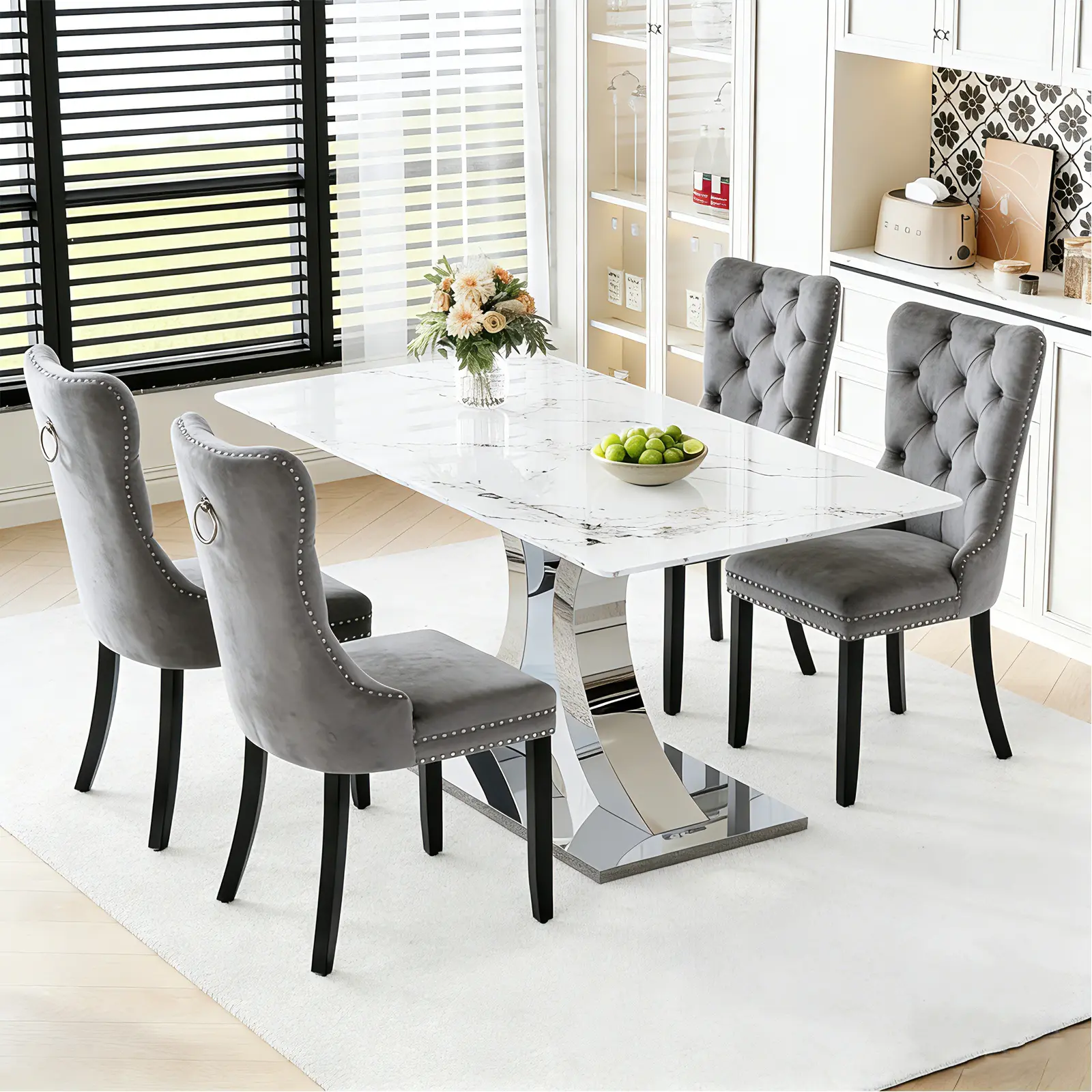 1 Table+4 Gray Solid Wood Legs