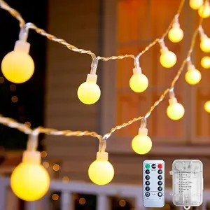 Battery Operated String Lights, 25Ft 50Led Globe Fairy Lights with Remote, Waterproof Twinkle Lights for Indoor Outdoor Bedroom Classroom Dorm Camping Canopy Wedding Xmas Decor, Warm White