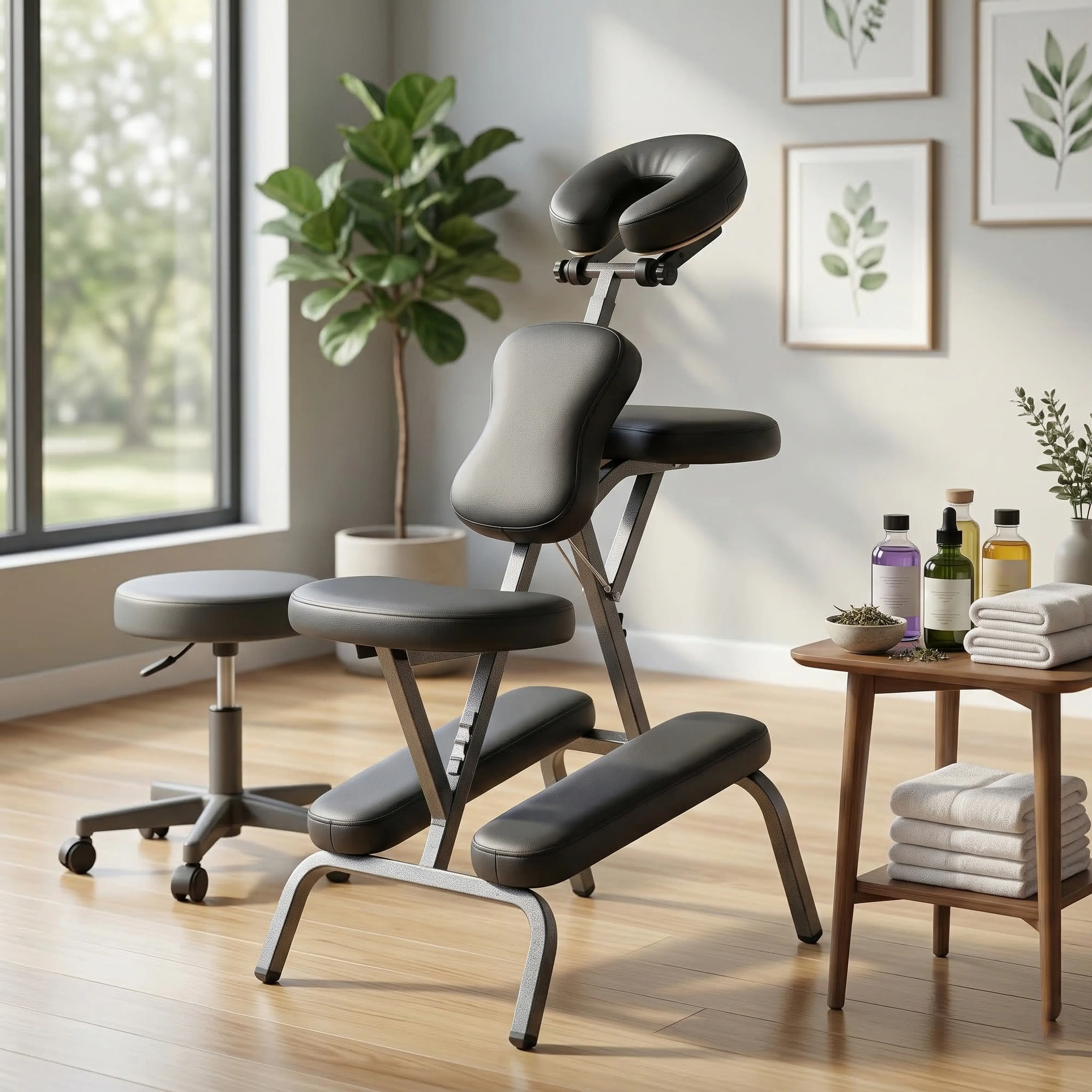 Portable Massage Chair for Tattoo and Spa with Adjustable Face Cradlewith Carrying Bag Ideal for Salon Use (BLACK)