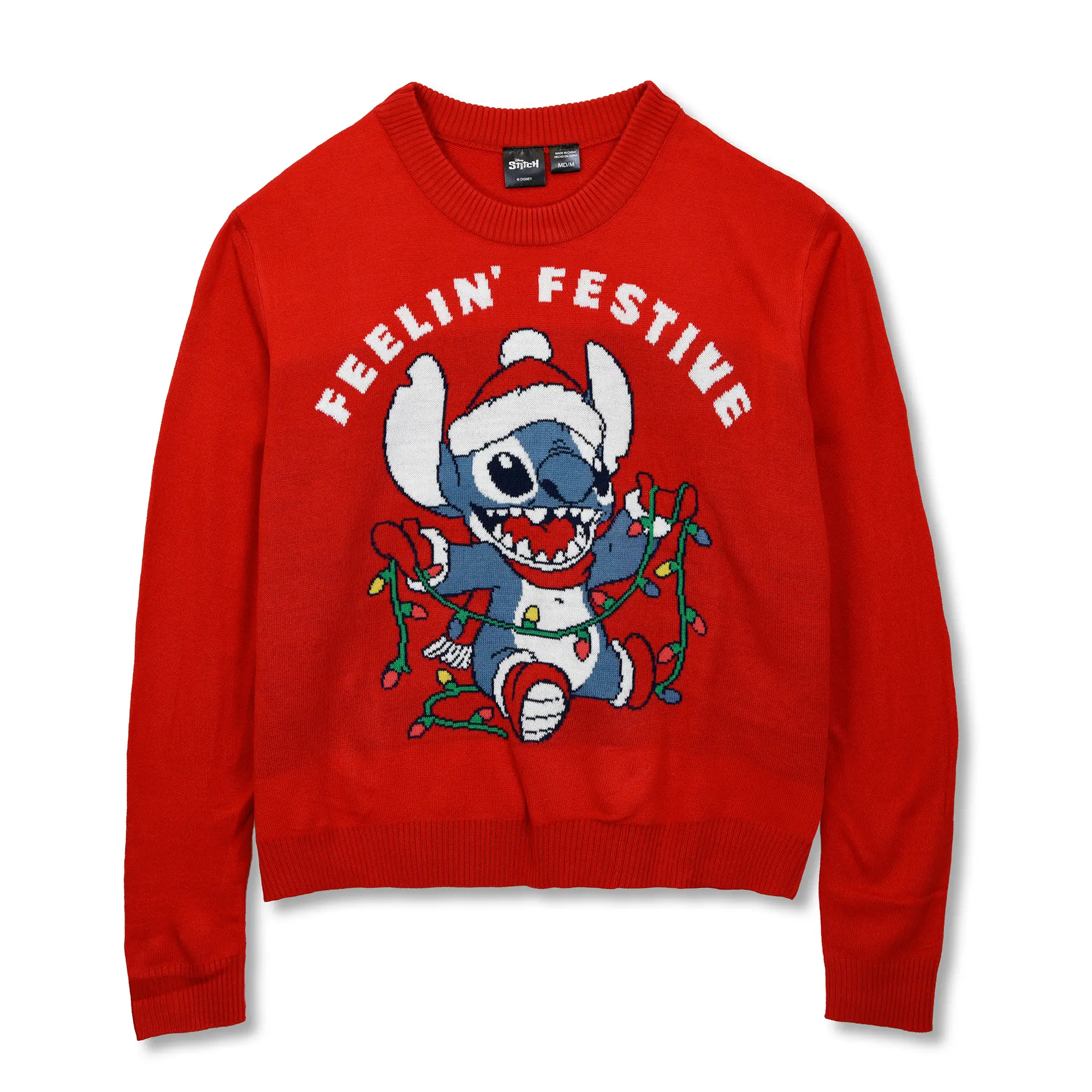 Juniors Womens Lilo & Stitch Feeling The Festive Lights Stitch Sweatshirt
