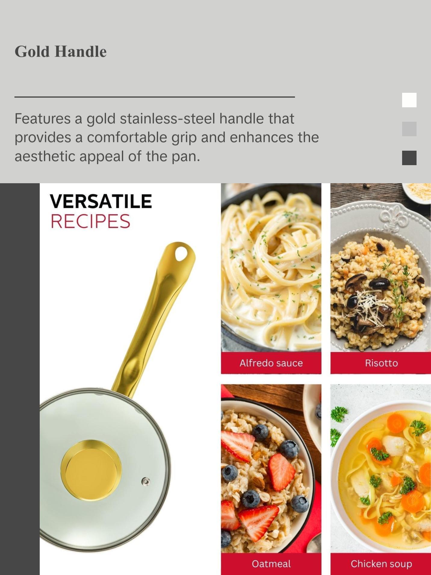 2.5QT CERAMIC NONSTICK SAUCE PAN WHITE & GOLD COLOR