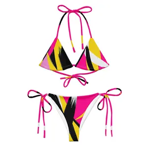 Latina Fashion- Latina Rocks Neon Slasher Print String-Bikini