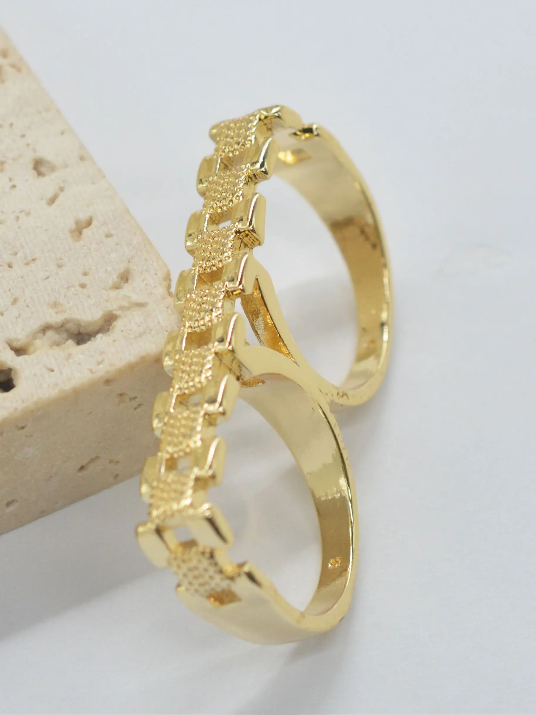 14k Chain Design Double Ring Ring, Unisex, Daily Commute, Party, Music Festival Accessory, Fashion Jewelry, Fashion Rings, Casual Ring Linked, Unique Rings, Finger Rings, Beautiful Rings