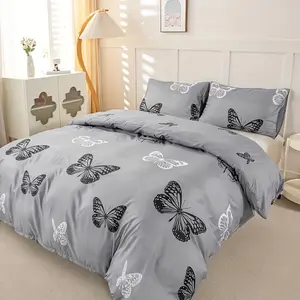 3pcs Background and Butterfly Pattern Duvet Cover Set, Soft and Cozy Bedding Essentials for Stylish Home Decor