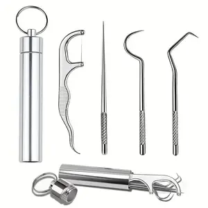 Portable Dental Floss and Picks Set, 4 Count Stainless Steel Dental Floss Tools, Multifunctional Oral Care Products for Home and Travel, Dental Cleaning Kit