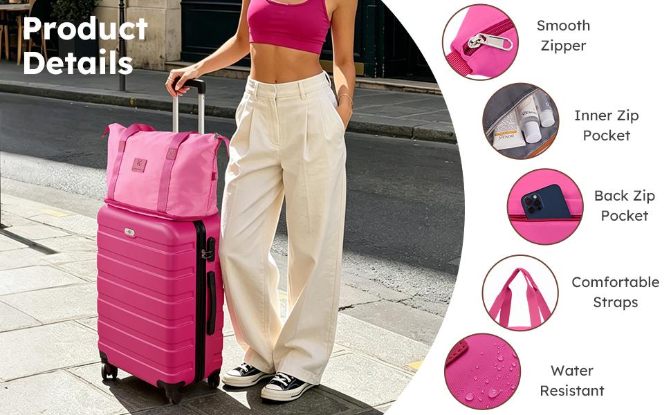 ABS Hardside Luggage Sets (4/6-Piece) - Spinner Wheel Suitcases, Expandable Duffel Bag, Makeup Pouch, Lightweight Durable Travel Bags for Vacation, Business Trips