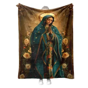 Women's Virgen De Guadalupe Blanket Gift Soft Warm Throw Blanket with Elegant Floral Design Versatile for Daily & Decor Use Cozy Comfort Ideal Gift Microfiber