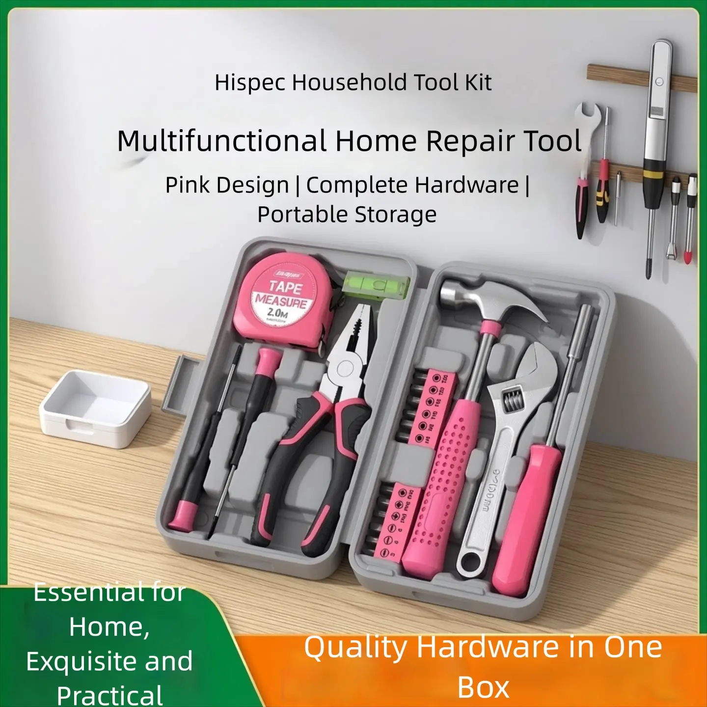 Home Repair Tool Set with Storage Box, Portable Hardware Kit, DIY Tools for Girls' Dorms, Moving Gift, Household Essentials, Toolset