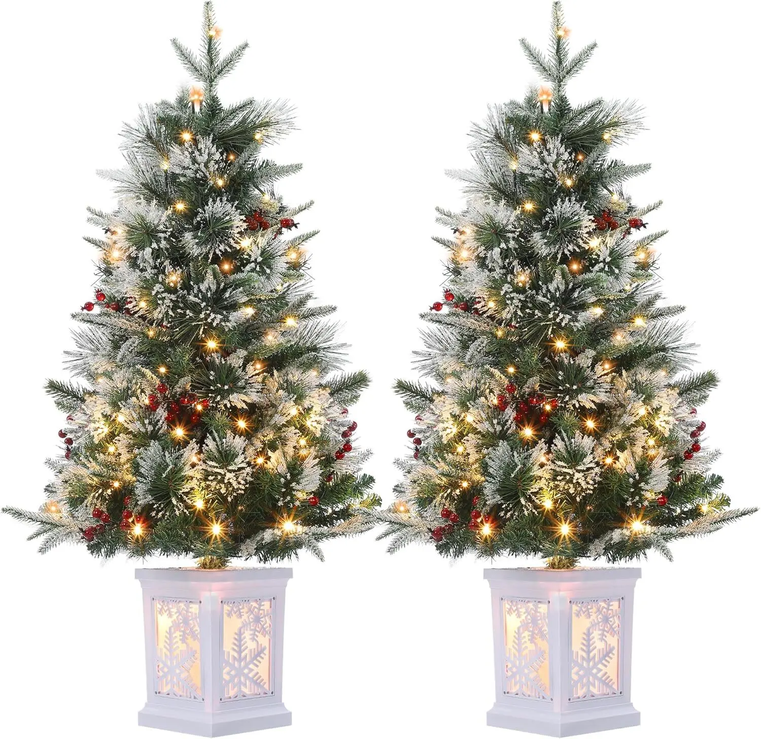 2-Pack Lighted 3 Ft Tabletop Miniature Artificial Christmas Trees, 78 LED Lights, Dry Battery Power, Easy Install Illuminated Base Pot Insert, Indoor Holiday Home Festive Decor Supplies