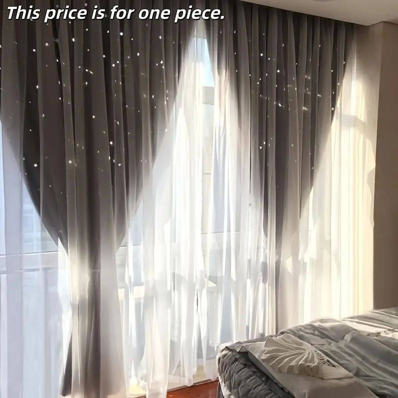 1PC Star Pattern Blackout Curtain, Dual Layer Bedroom Window Curtain, Cute Design, Suitable for Living Room, Bedroom, Kids' Room, Universal Use