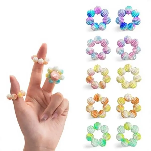 Spiky Sensory Rings, 10 Pcs (5 Small, 5 Large), Gradient | Fidget Rings for Kids Women & Teens, Quiet Acupressure Finger Fidgets for Anxiety Relief, Skin Picking, Classroom, Office