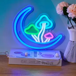 Mushroom & Moon Design Neon Sign, USB Powered LED Neon Light, Novelty Light For Home Party Decoration, Home Decoration Lamp, Decorative Neon Light