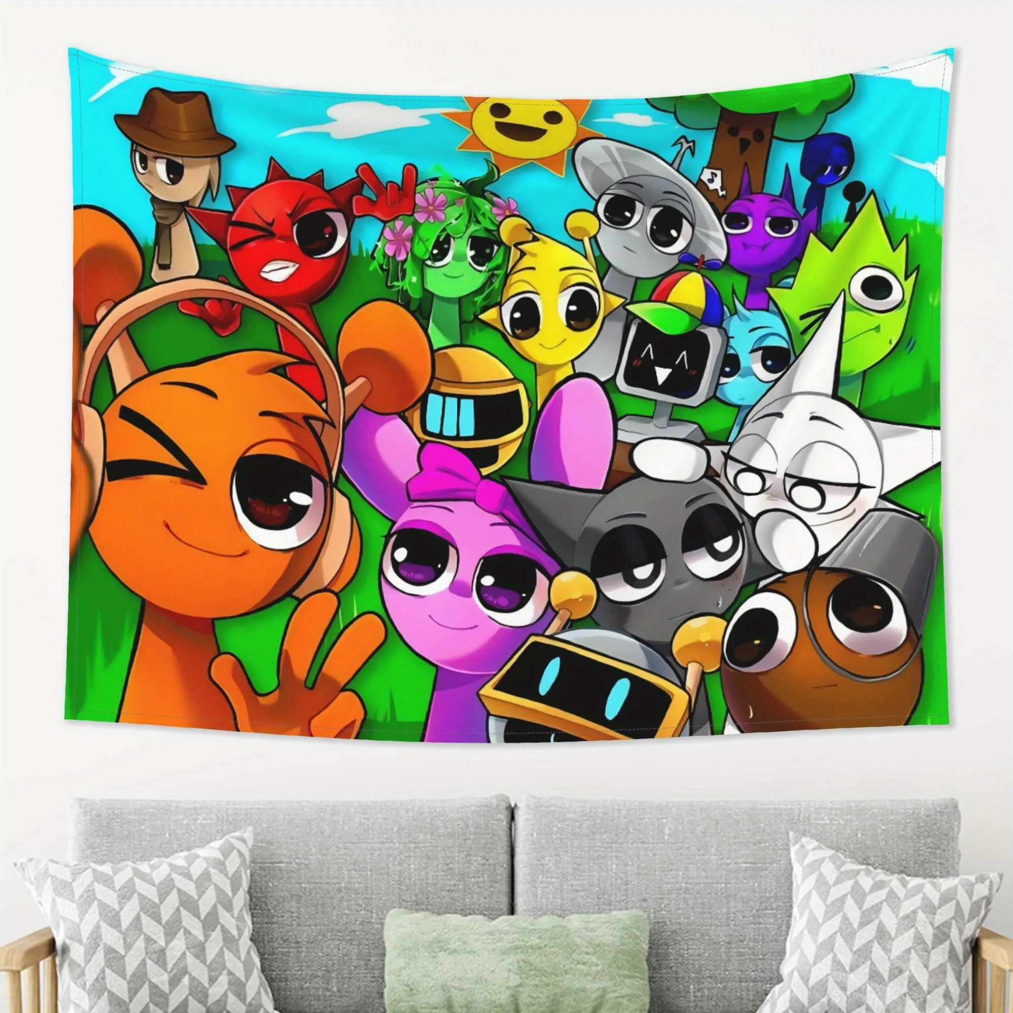 Sprunki Print Cartoon Incredibox Tapestry - Home Decor Party Decor, Birthday Gift for Children, Multi-Purpose Indoor-Outdoor Wall Hanging for Living Room