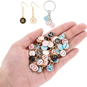 104-piece double-sided letter pendants, metal alloy letter beads, in black, white, pink and blue colors, suitable for DIY making of bracelets and necklaces, personalized accessory items, gifts, Fashion Accessories cinnabar