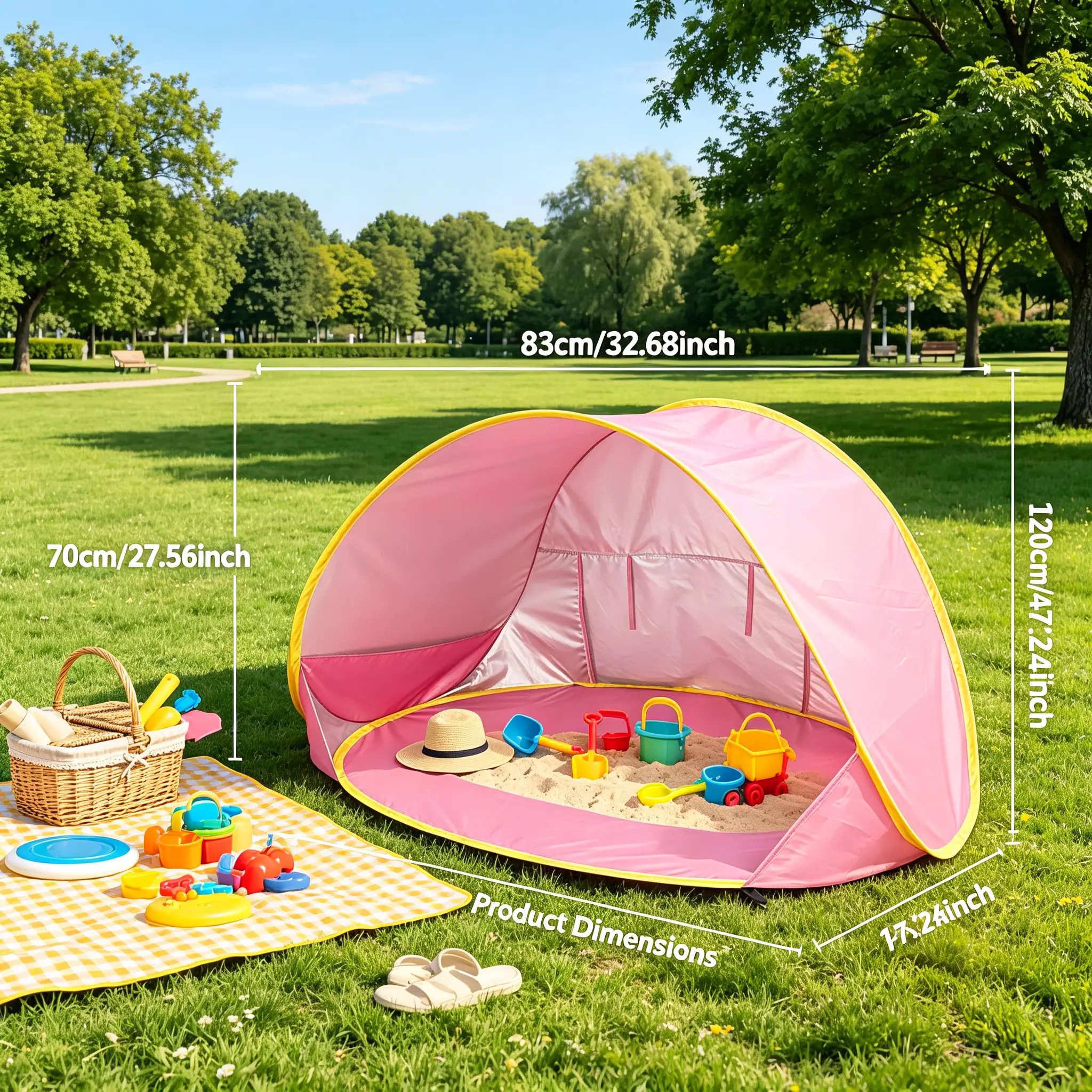 Portable Baby Beach Tent, Ultralight Pop-Up Sun Shelter for Infants & Toddlers – Compact 47" Size, Sets Up in Seconds for Hiking, Picnic & Family Trips