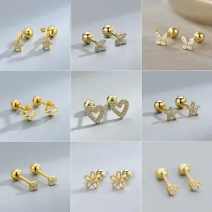 New Fashion Heart Stud Earrings for Women Hypoallergenic Screw Cartilage Helix Earring Girls Piercing Accessories Jewelry Gifts