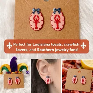 Crawfish Stud Earrings | Louisiana Crawfish Earrings | Southern Jewelry | Cajun Earrings | Mardi Gras Studs | Resin Coated Earrings | Handmade Gift