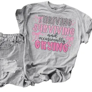 Mental Health SHIRT - Thriving Surviving And Occasionally Crying Bleached Shirt Comfy Unisex Jersey Top Casual Vintage Style Short Sleeve Crew Neck Medium