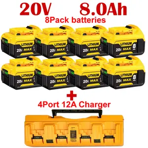 【Wholesale Black Friday Christmas Gift 1Charger】4/6/8Packs 8000mAh 20V MAX Lithium-Ion Battery, Replacement for Dewalt 20V Max Battery Compatible with DCB200 DCB206 DCB207 DCB205 DCB204 Series Power Tools