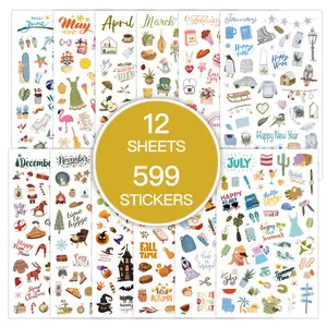 12 Sheets/599 Stickers Kit Planner Stickers, Diary Sticker, Celebrate & Decorate Calendar Stickers, Monthly Holiday Stickers, Suitable for Calendars, Journals, Scrapbooks