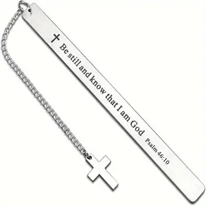 Stainless Steel Bookmark with Cross & Chain, 1 Count Engraved Bookmark, Inspirational Religious Gift for Book Lovers, Book Accessories, and Adults