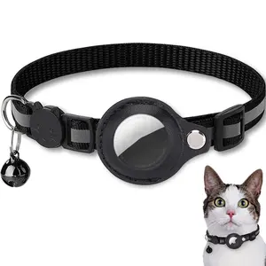 Cat Collar, Gps Cat Collar, Reflective Kitten Collar With ** Holder And Bell, Lightweight Tracker Cat Collars For Girl Boy Cats Kittens Puppies(Black) pink  collar