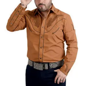 Men’s Western Embroidered Shirt  Brown WD-856