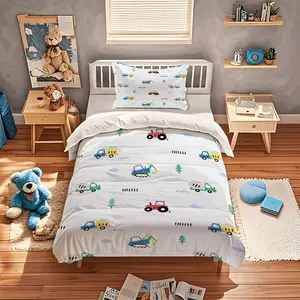 Cartoon Engineering Car Duvet Cover Set,Gift for Boys,Suitable for Children's Bedroom Decoration Household Items,Including 1 Bedspread and 1 or 2 Pillowcases (Excluding Quilt and Pillow Inserts)