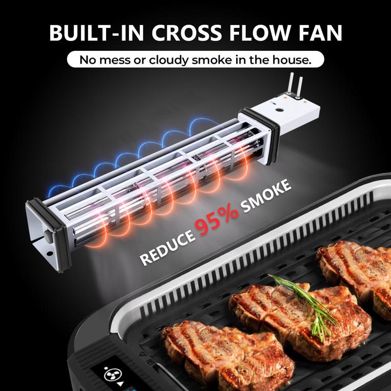 CUSIMAX Smokeless Indoor Grill Portable Electric Grill with Turbo Smoke Extractor Technology Nonstick Removable Grill Pan Glass Lid 1500 Watts for Homes and Party electric grill mini Household Appliances
