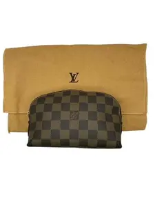 Pre-owned Louis Vuitton Canvas Pouch Ebene Cosmetic W/ Dust Bag Perfect For Daily Use