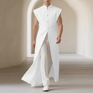 INCERUN Men's Minimalist Avant-Garde Longline Sleeveless Vest Stand Collar Flowy Duster Coat Clean Fit Sci-Fi Outerwear outdoorfun