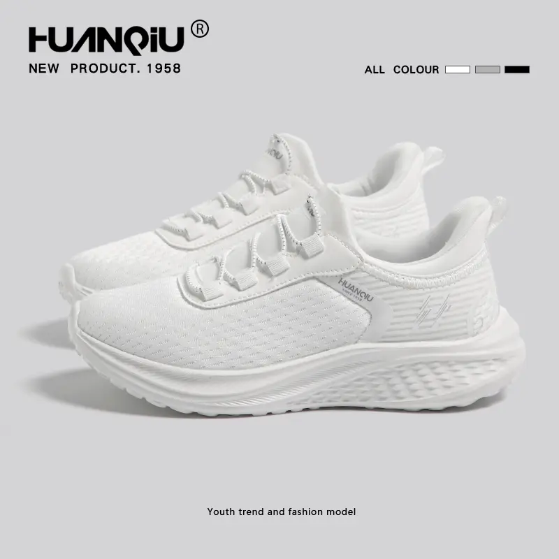 HUANQIU Unisex Flyknit Running Trainer Shoes - Lightweight, Breathable Mesh Gym Runners for Men and Women, Comfortable Casual Athletic Sneakers (White, Black, Grey), Runner