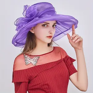 [Foldable Mesh Sun Hat Elegant] Foldable Flower Organza Sun Hat Elegant Solid Color Mesh Breathable Travel Beach Hats British Style Derby Church Hats For Women