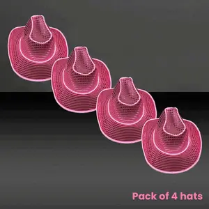 LED Flashing Neon EL Wire Sequin Cowboy Party Hat - Pack of 4 Hats