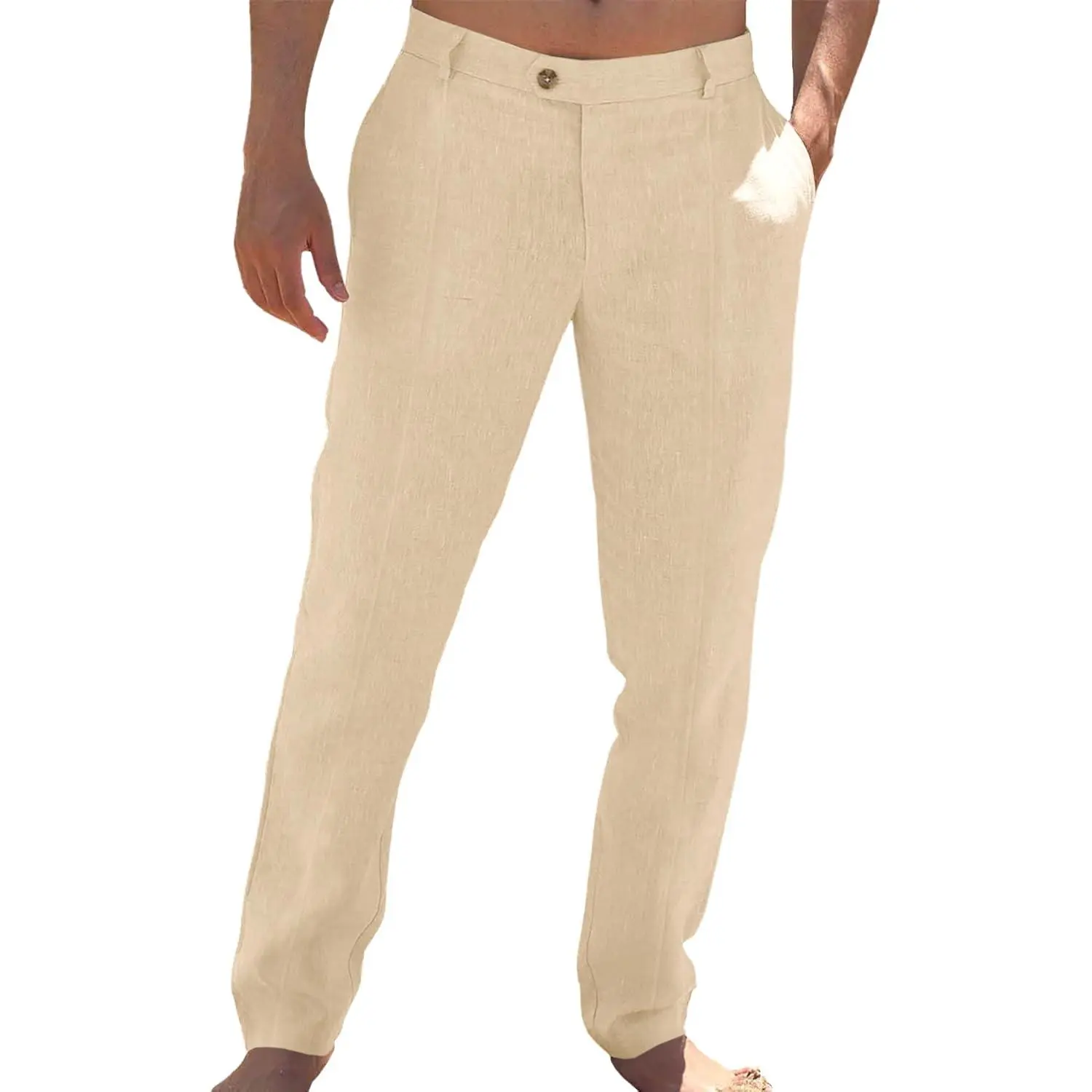 Runcati Mens Casual Pants Elastic Waist Cotton Linen Pants Pleated Loose Fit Lightweight Beach Yoga Trousers